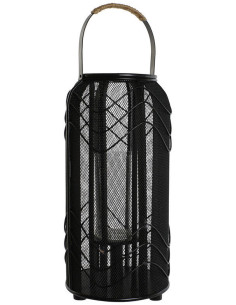 Grande Lanterne déco africaine à bougie 21x43 Métal Noir Rotin Naturel Verre Transparent Sariel - 1