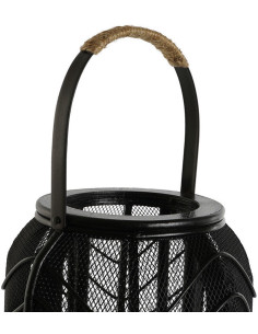 Grande Lanterne déco africaine à bougie 21x43 Métal Noir Rotin Naturel Verre Transparent Sariel - 1 2