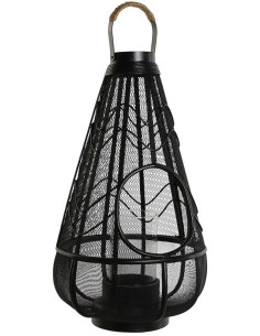 Grande Lanterne déco africaine à bougie 28x50 Métal Noir Rotin Naturel Verre Transparent Sariel - 1