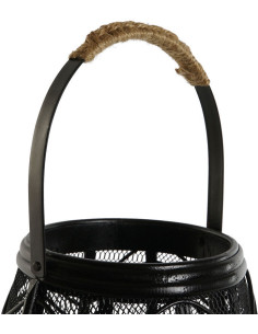 Grande Lanterne déco africaine à bougie 27x40 Métal Noir Rotin Naturel Verre Transparent Sariel - 1 2