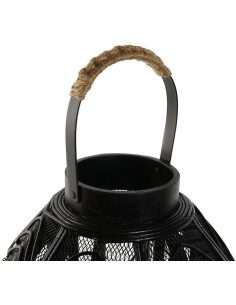 Lanterne déco africaine à bougie 26x28 Métal Noir Rotin Naturel Verre Transparent Sariel - 1 2