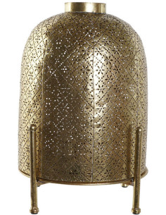 Lanterne déco sur pieds orientale à bougie 24x33 Métal Doré Motif Moucharabieh Verre Transparent Xirena - 1