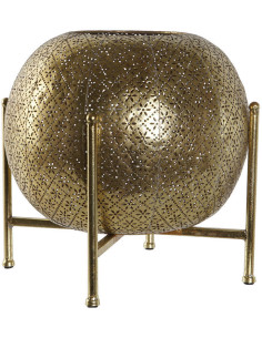 Lanterne déco sur pieds orientale à bougie 29 cm Métal Doré Motif Moucharabieh Verre Transparent Yovira - 1 2