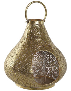 Lanterne déco orientale à bougie 25x26 Métal Doré Motif Moucharabieh Verre Transparent Ulvaro - 1