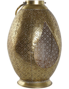 Grande Lanterne déco orientale à bougie Hauteur 38 cm Métal Doré Motif Moucharabieh Verre Transparent Melora - 1