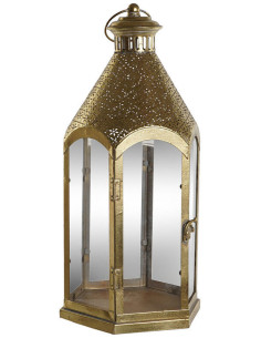 Grande Lanterne déco orientale à bougie Hauteur 48 cm Métal Doré Motif Moucharabieh Verre Transparent Venira - 1