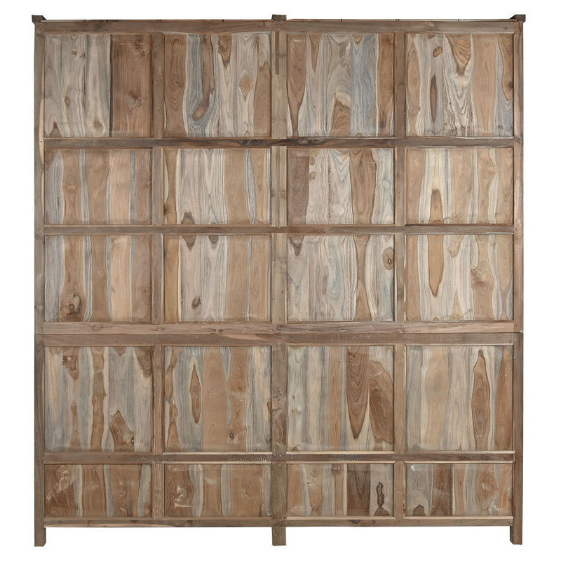Grand Buffet Vitrine rustique Haut 4 portes 3 tiroirs en Bois de teck recyclé Marron Verre Transparent Grylo - 3