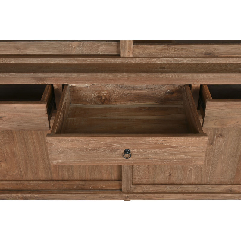 Grand Buffet Vitrine rustique Haut 4 portes 3 tiroirs en Bois de teck recyclé Marron Verre Transparent Grylo - 4