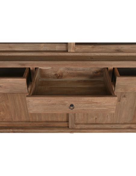 Grand Buffet Vitrine rustique Haut 4 portes 3 tiroirs en Bois de teck recyclé Marron Verre Transparent Grylo - 4
