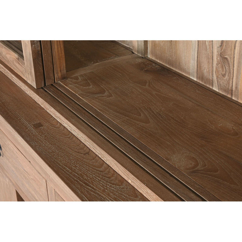 Grand Buffet Vitrine rustique Haut 4 portes 3 tiroirs en Bois de teck recyclé Marron Verre Transparent Grylo - 6