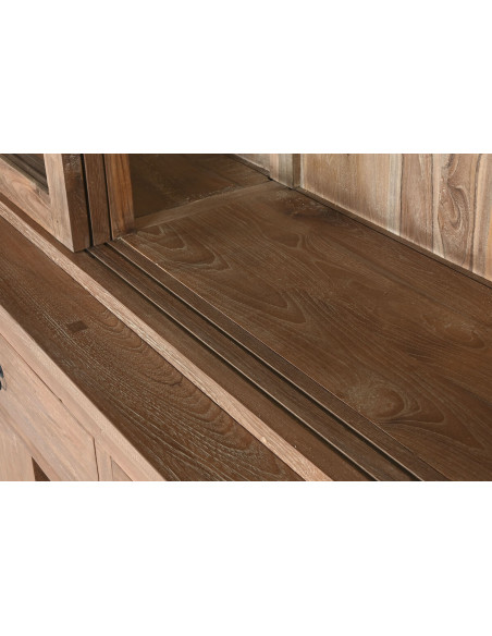 Grand Buffet Vitrine rustique Haut 4 portes 3 tiroirs en Bois de teck recyclé Marron Verre Transparent Grylo - 6