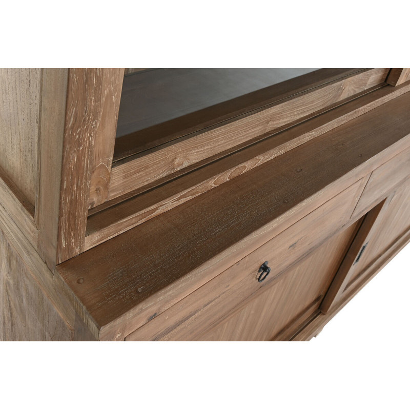 Grand Buffet Vitrine rustique Haut 4 portes 3 tiroirs en Bois de teck recyclé Marron Verre Transparent Grylo - 7