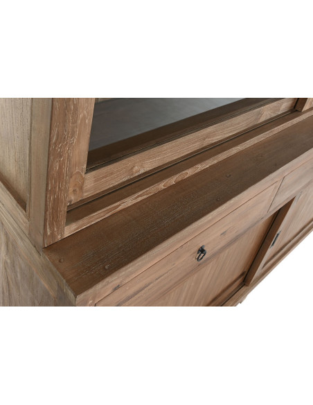 Grand Buffet Vitrine rustique Haut 4 portes 3 tiroirs en Bois de teck recyclé Marron Verre Transparent Grylo - 7