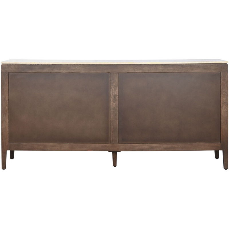 Grand Buffet moderne chic Bas 4 portes Bois de manguier Marron Marbre Beige Travertin Verre Transparent Mariso - 2