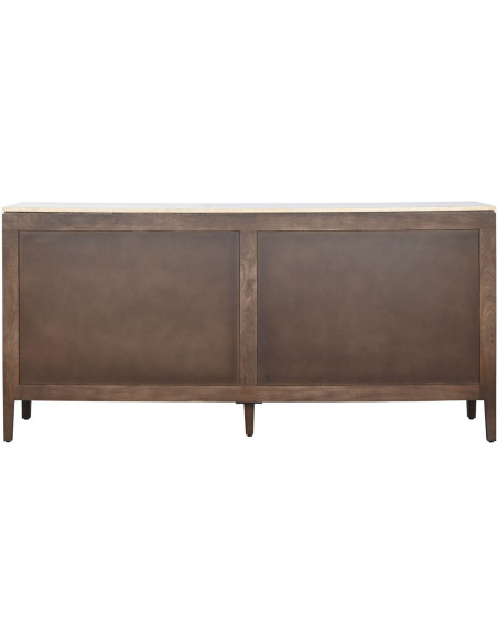 Grand Buffet moderne chic Bas 4 portes Bois de manguier Marron Marbre Beige Travertin Verre Transparent Mariso - 2