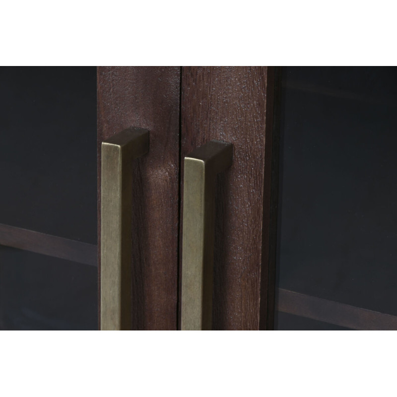 Grand Buffet moderne chic Bas 4 portes Bois de manguier Marron Marbre Beige Travertin Verre Transparent Mariso - 6