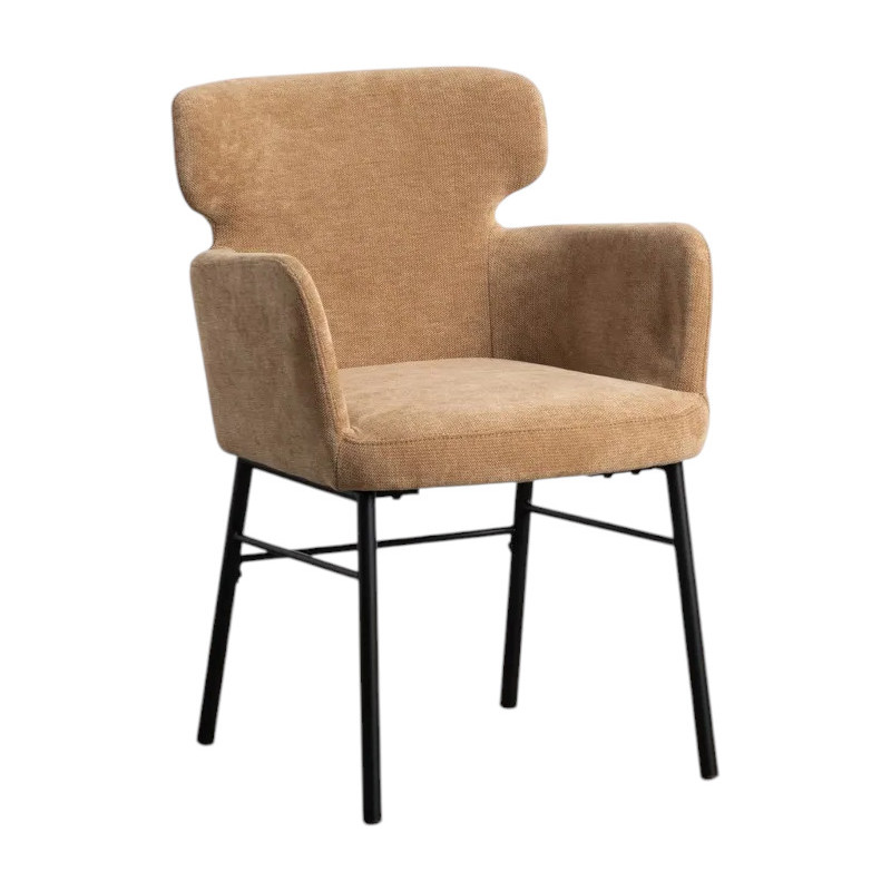 Fauteuil de table moderne mid-century Tissu Beige Métal Noir Gavelo (Lot de 2) - 1