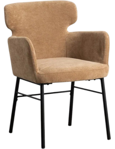 Fauteuil de table moderne mid-century Tissu Beige Métal Noir Gavelo (Lot de 2) - 1