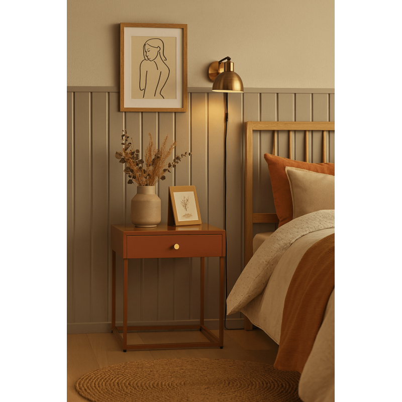 Table de chevet moderne 1 tiroir Métal Terracotta Brillant Irelia - 2