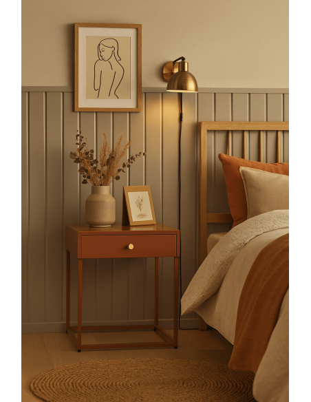 Table de chevet moderne 1 tiroir Métal Terracotta Brillant Irelia - 2