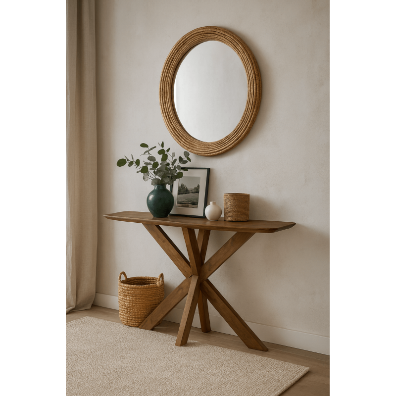 Console moderne chic Rectangulaire Bois de manguier Marron miel Nivora - 2