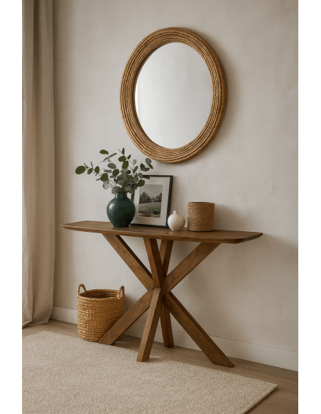 Console moderne chic Rectangulaire Bois de manguier Marron miel Nivora - 2