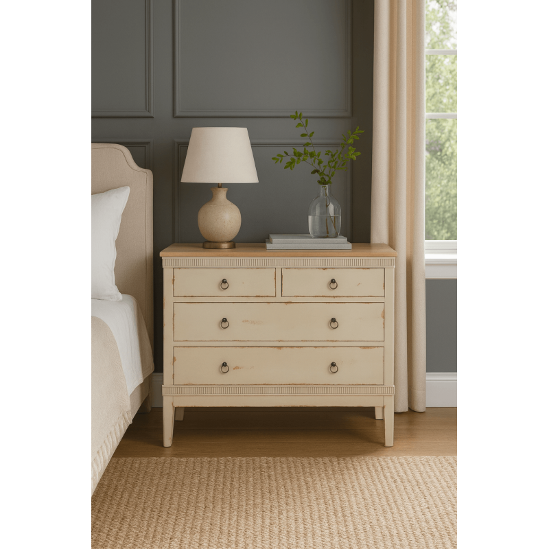Commode 4 tiroirs crème et bois naturel 115x45x90 cm Soreta Ixia - 9