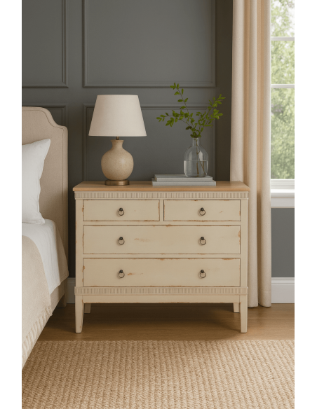 Commode 4 tiroirs crème et bois naturel 115x45x90 cm Soreta Ixia - 9
