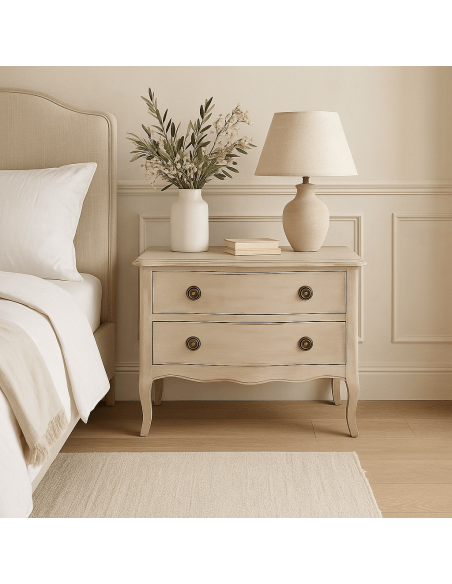 Petite Commode style Louis XV 2 tiroirs Bois de sapin Marron clair Vieilli Noreta - 2