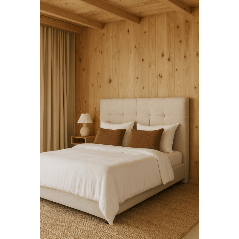 Tête de lit matelassée moderne chic 2 personnes 160x100 Tissu Beige Bois contreplaqué Renito - 2