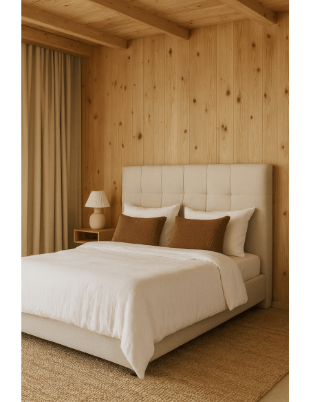 Tête de lit matelassée moderne chic 2 personnes 160x100 Tissu Beige Bois contreplaqué Renito - 2