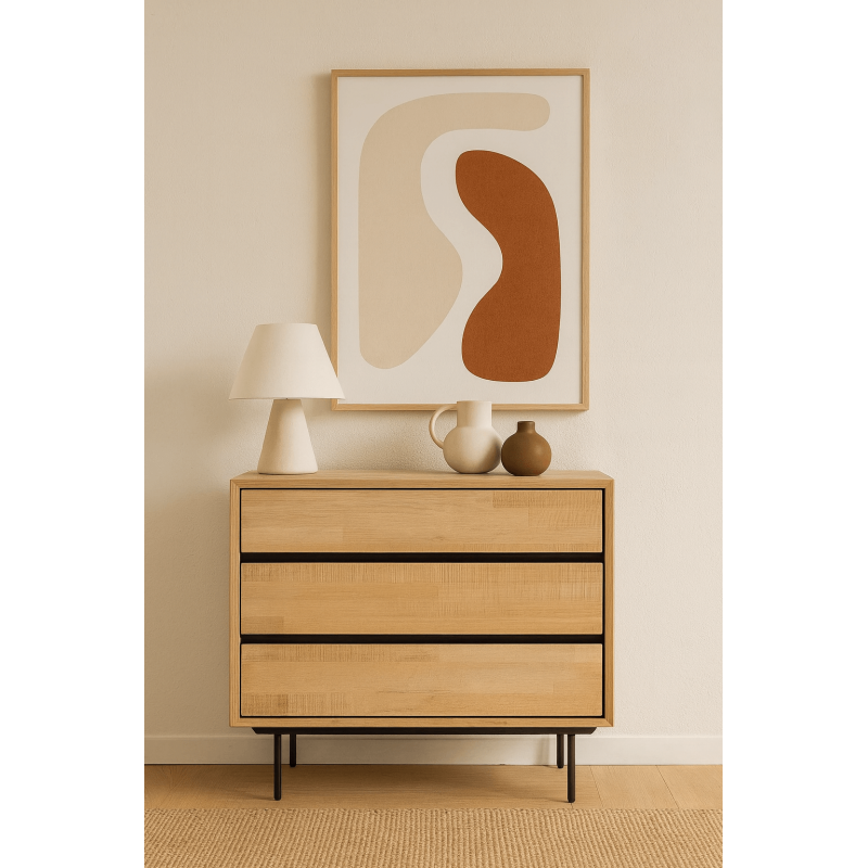 Commode moderne scandinave 3 tiroirs Bois d'hévéa Bois MDF Naturel Métal Noir Sintra - 2