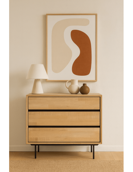 Commode moderne scandinave 3 tiroirs Bois d'hévéa Bois MDF Naturel Métal Noir Sintra - 2