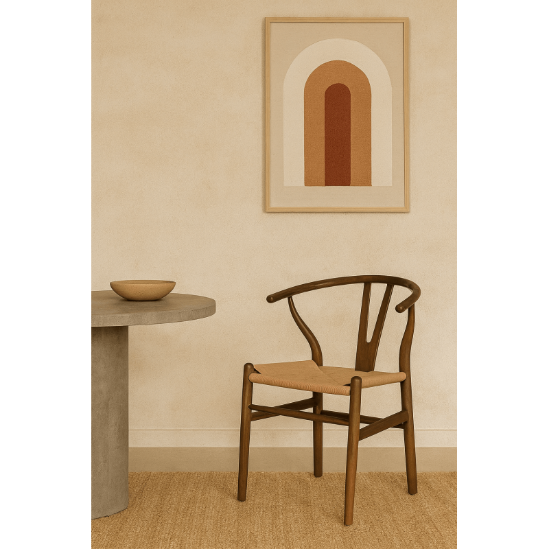 Fauteuil de table style vintage scandinave Bois d'orme Marron Rotin Beige Tressé Gavina - 2