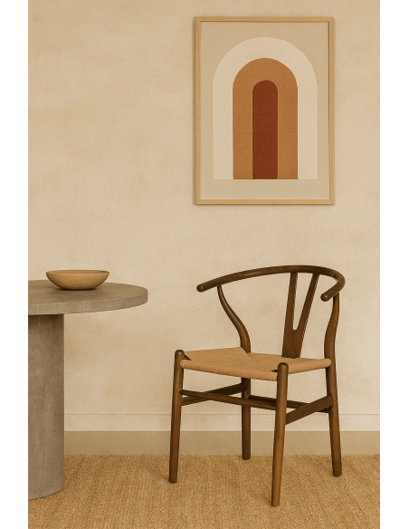 Fauteuil de table style vintage scandinave Bois d'orme Marron Rotin Beige Tressé Gavina - 2