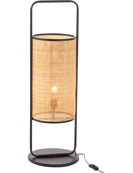 Grande Lampe à poser bohème chic Hauteur 92 cm en Rotin Naturel Cannage Métal Noir Halo - 2