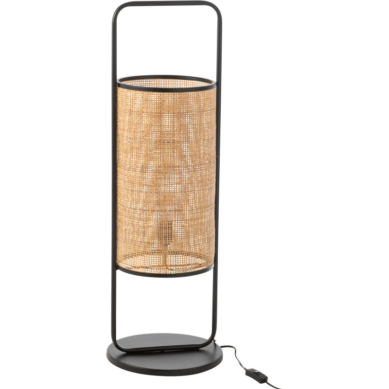 Grande Lampe à poser bohème chic Hauteur 92 cm en Rotin Naturel Cannage Métal Noir Halo - 1