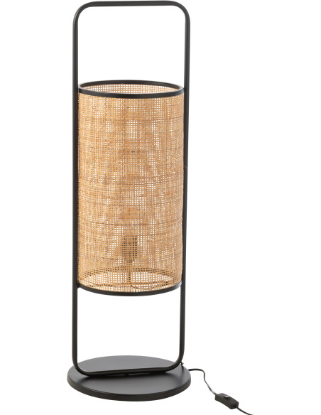 Grande Lampe à poser bohème chic Hauteur 92 cm en Rotin Naturel Cannage Métal Noir Halo - 1