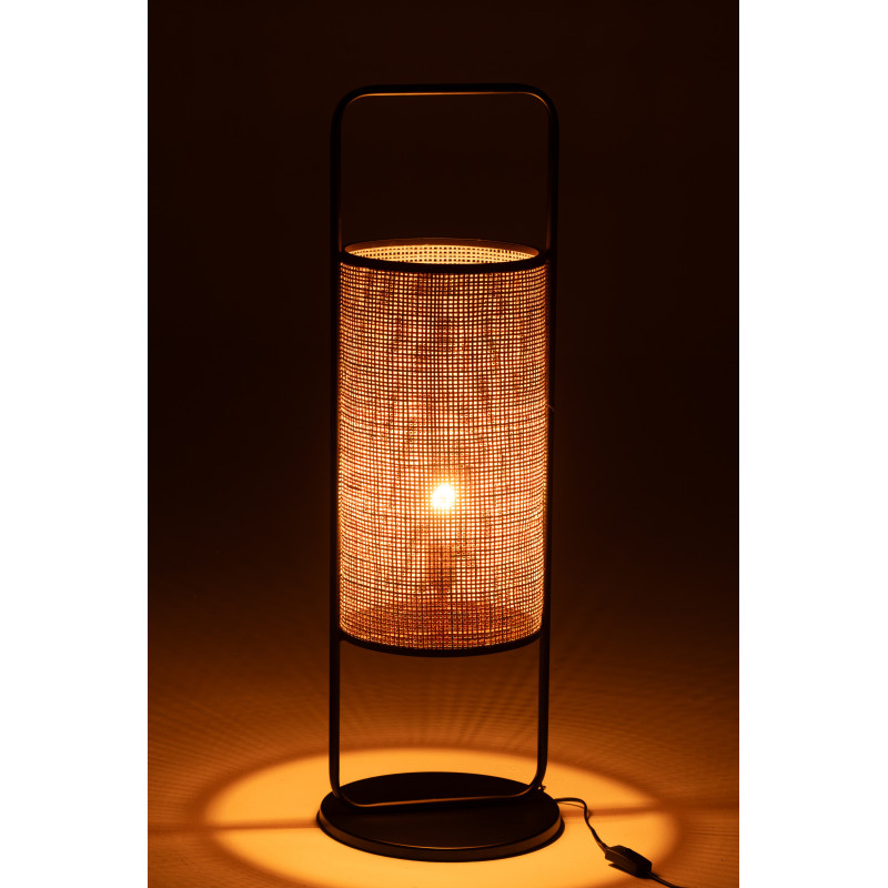 Grande Lampe à poser bohème chic Hauteur 92 cm en Rotin Naturel Cannage Métal Noir Halo - 3