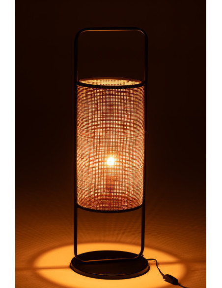 Grande Lampe à poser bohème chic Hauteur 92 cm en Rotin Naturel Cannage Métal Noir Halo - 3