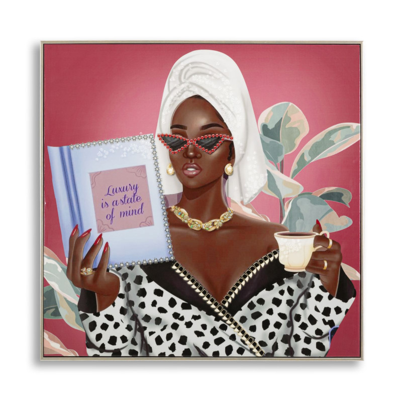 Toile murale peinte Femme spa Mind 82x82 avec cadre argenté Luxury 