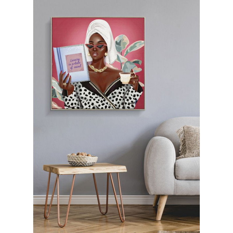 Toile murale peinte Femme spa Mind 82x82 avec cadre argenté Luxury 