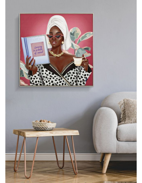 Toile murale peinte Femme spa Mind 82x82 avec cadre argenté Luxury 