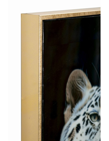 Grande Toile murale peinte Femme Léopard des neiges 52x102 avec cadre doré Moira 