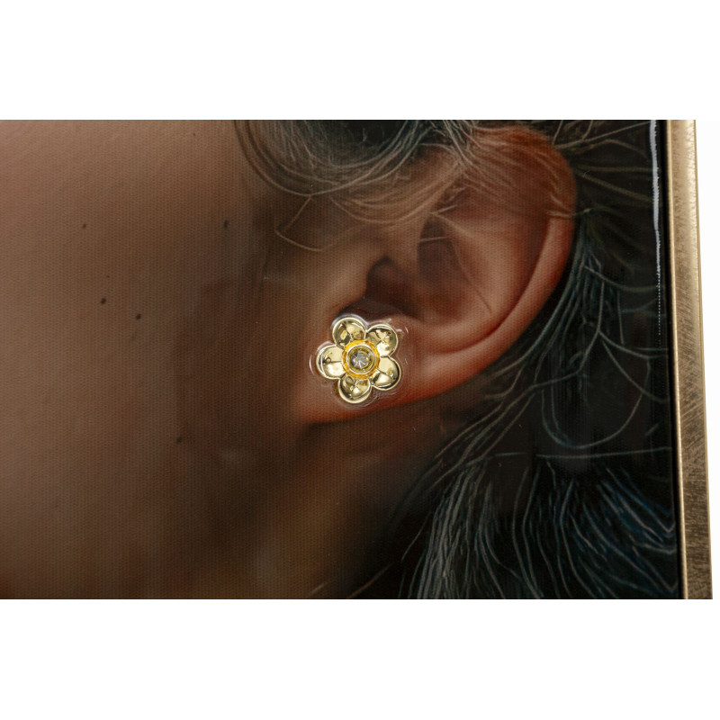 Grande Toile murale peinte Femme Léopard des neiges 52x102 avec cadre doré Moira 