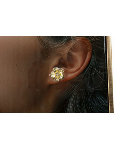 Grande Toile murale peinte Femme Léopard des neiges 52x102 avec cadre doré Moira 