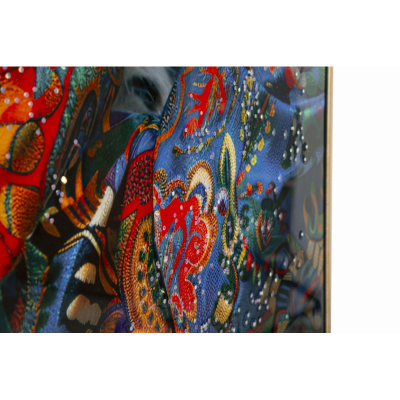 Grande Toile murale peinte Femme Léopard des neiges 52x102 avec cadre doré Moira 