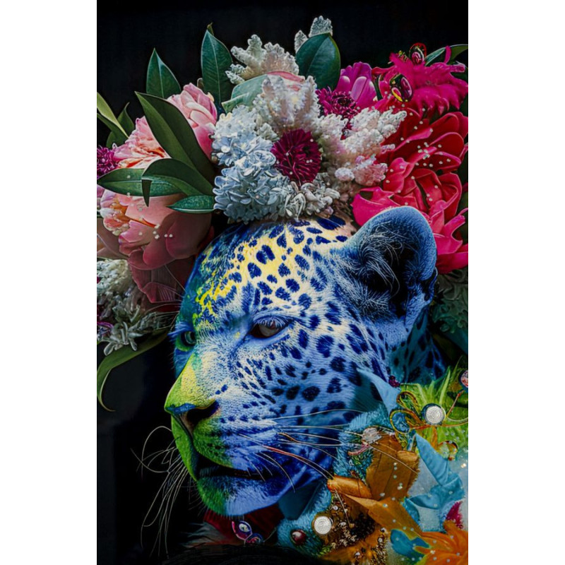 Grande Toile murale peinte Femme & Félin 52x102 avec cadre doré Moira 