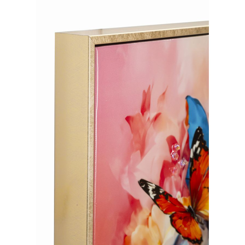 Toile murale peinte sombre Femme Papillons 62x92 avec cadre doré Marty 