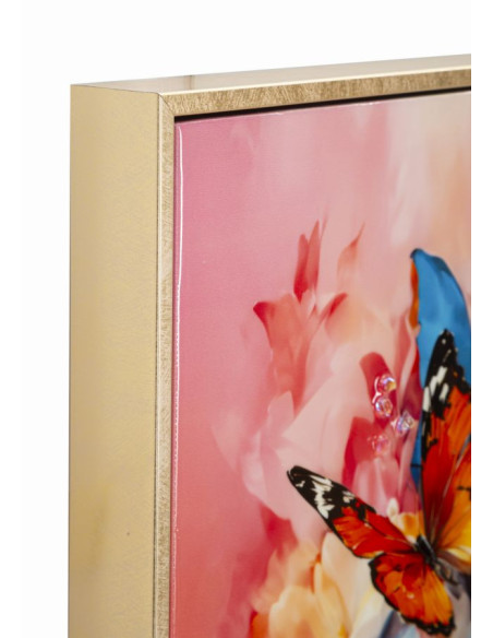 Toile murale peinte sombre Femme Papillons 62x92 avec cadre doré Marty 